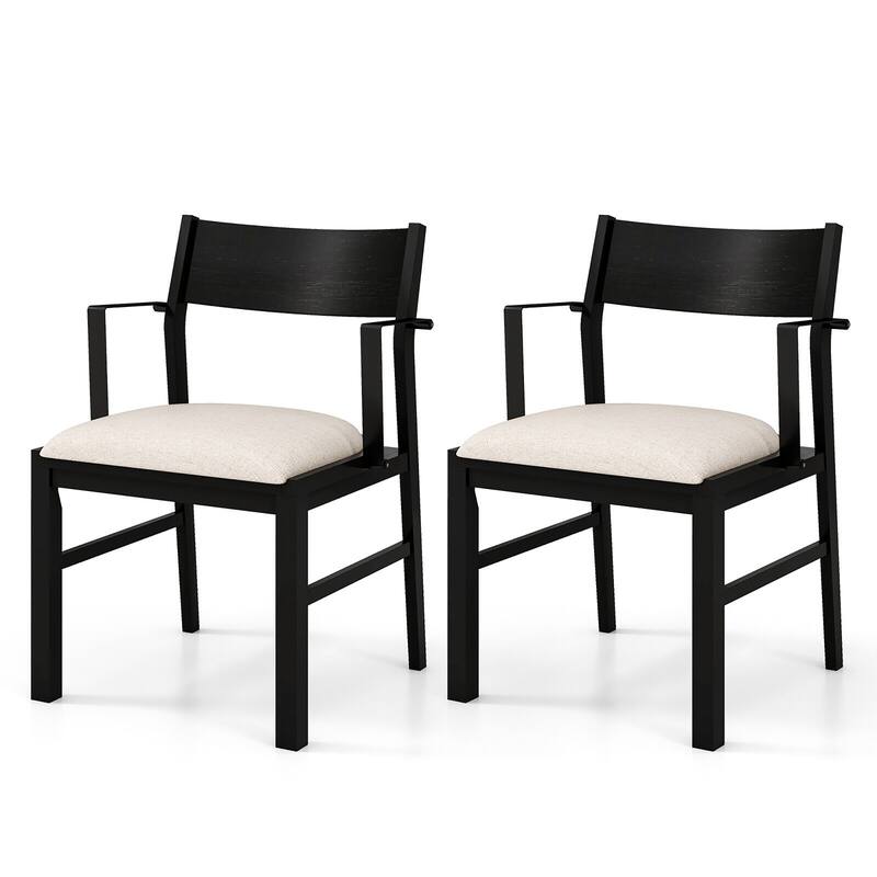 Gymax Dining Chair w/ Arms Set of 2 Modern Kitchen Chairs & Contoured - Black + Cream - Set of 2