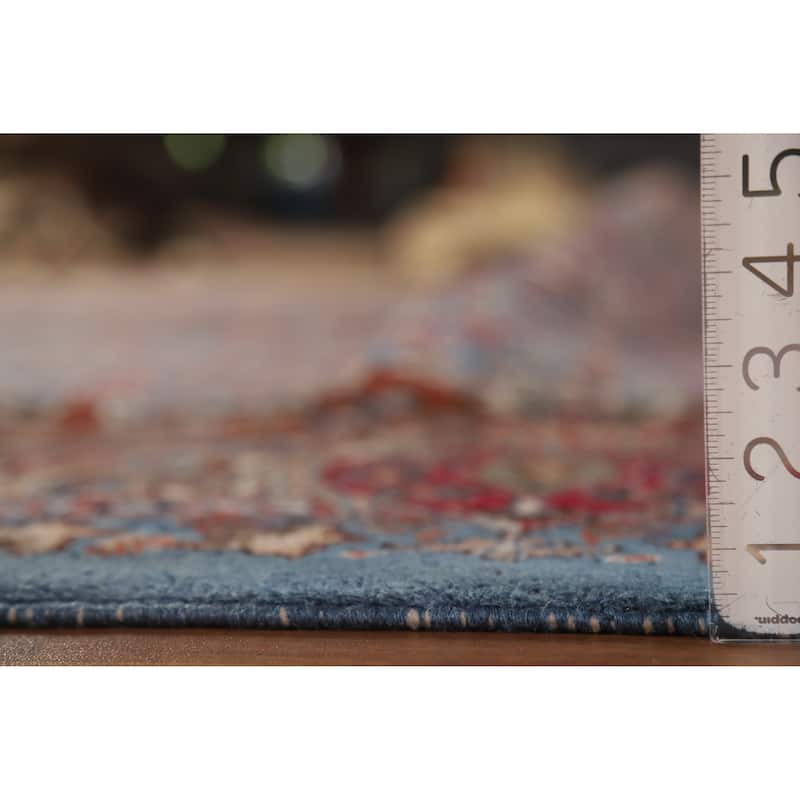 Hand Knotted Oriental 100% Wool Carpet Traditional Floral Navy Blue & Blues Kashmar Area Rug - 12' 9'' X 10' 0''