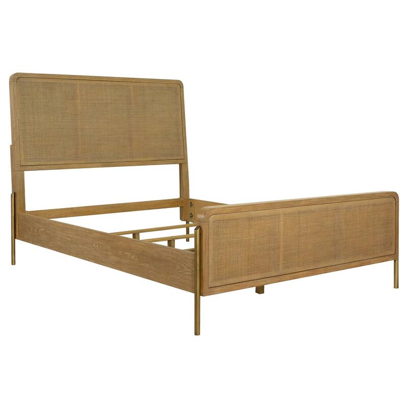 Arini Coastal Wood Panel Bed with Rattan Headboard and Footboard - Sand Wash / Natural Cane (Eastern King) - King