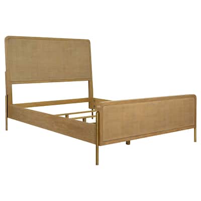 Arini Coastal Wood Panel Bed with Rattan Headboard and Footboard