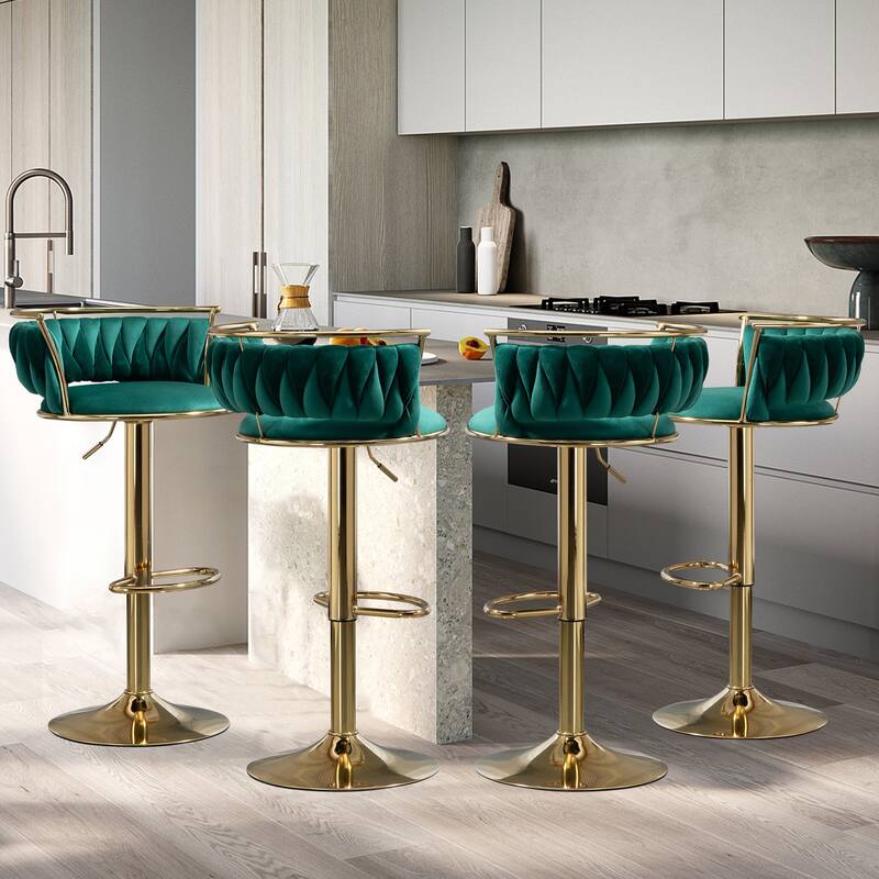 Modern Velvet 26" Adjustable Swivel Bar Stools (Set of 4)