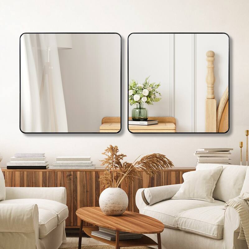 GDFStudio - Bellagio Modern Metal Square Decorative Wall Mirror with Easy Wall Mounting & Distortion-Free Reflection