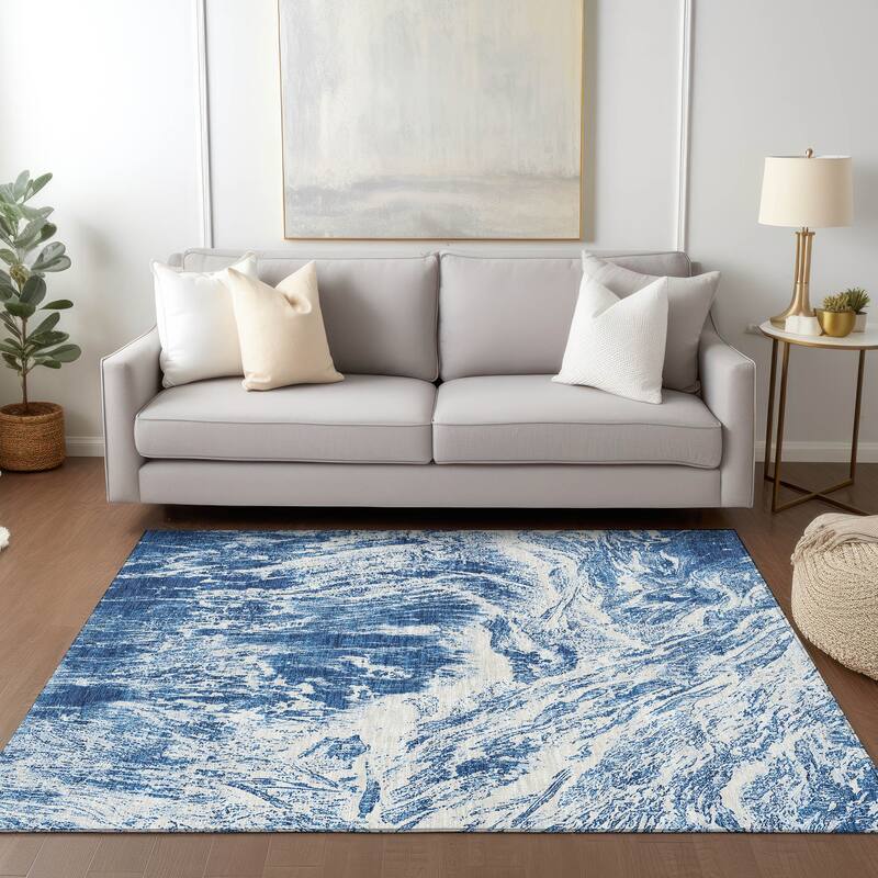 Machine Washable Indoor/ Outdoor Modern Abstract Chantille Rug