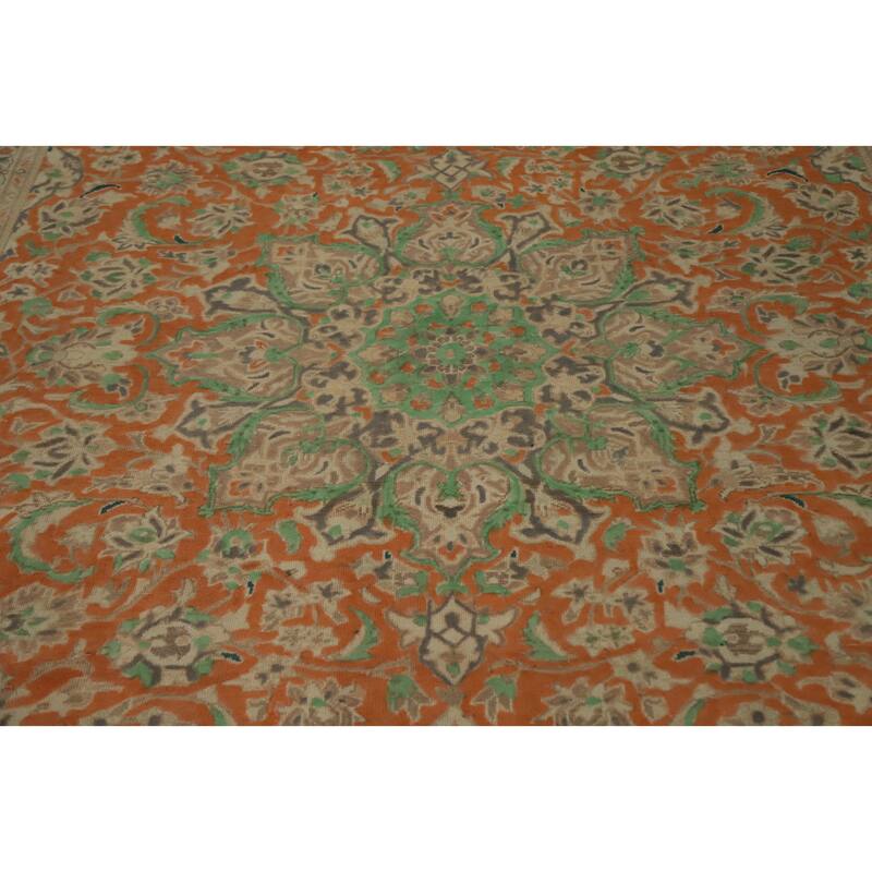 Hand Knotted Oriental 100% Wool Carpet Traditional Floral Oranges & Rust Tabriz Area Rug - 11' 1'' X 8' 1''