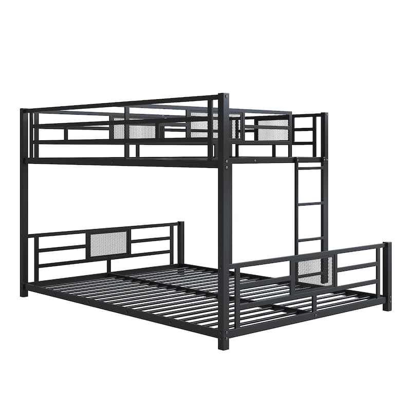 Metal Twin over Full Size Bed Frame, L-shaped Bunk Bed with Full Length Guardrail and Ladder for Children, Boys and Girls