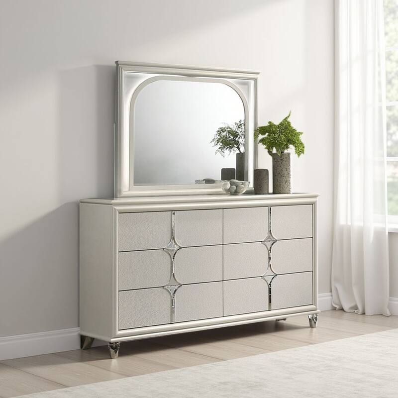 Ory Dresser Mirror, Touch LED Lighting, Pearl White Wood, 36 Inch - Pearl White