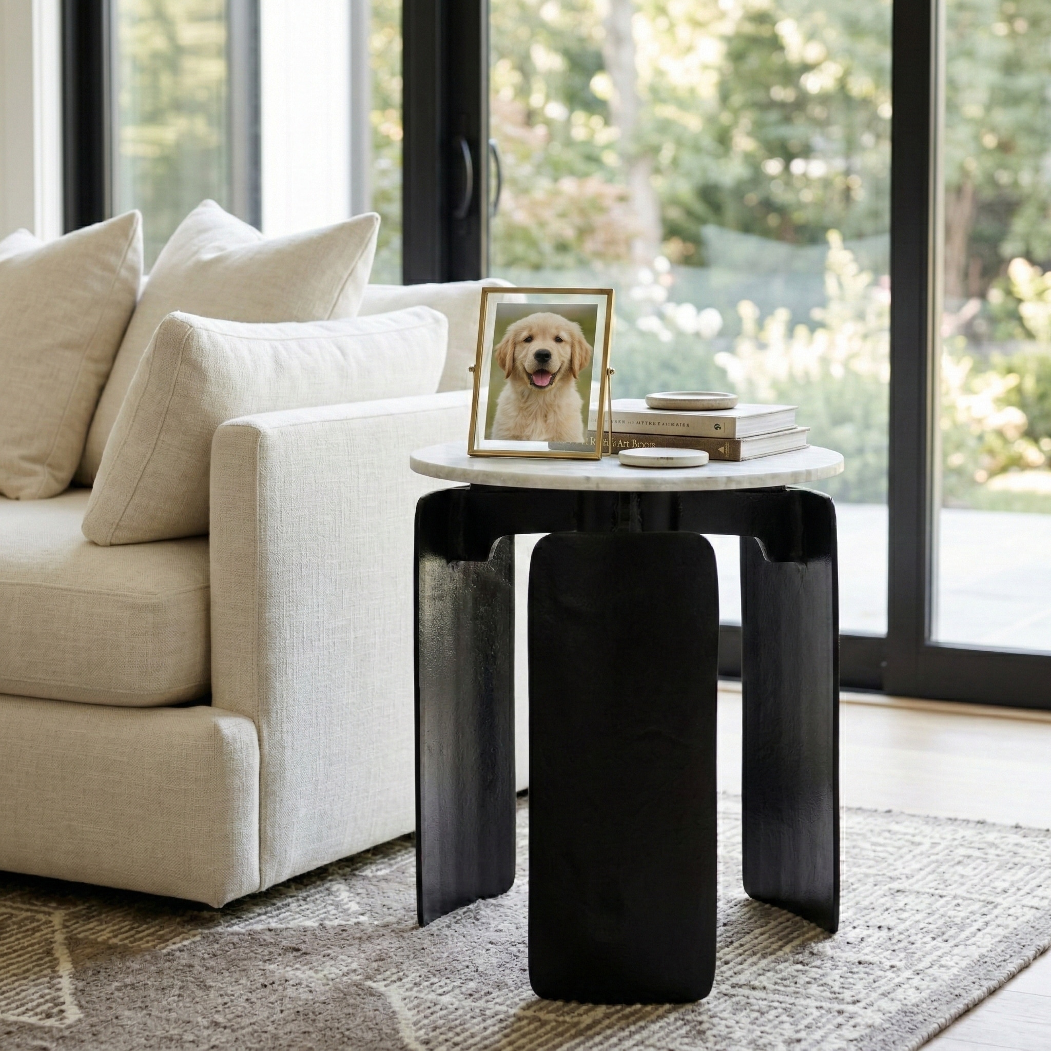 Marble Top 3-Footed Modern Side Table - Gray, 20" - 20.0"