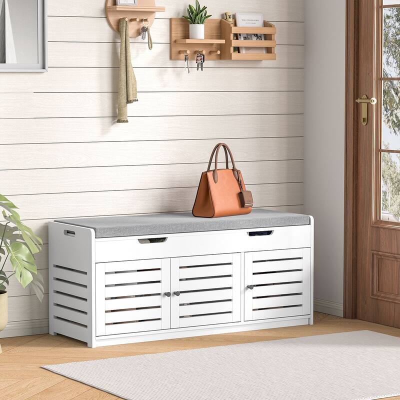 Giluta 2-Tier Shoe Storage Bench with Cushioned Seat, Lift Top & Adjustable Shelf - White