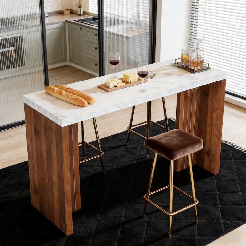 Modern Bar Table with Marble Top, Coffee Table with Legs, Counter Dining Table Home Office Table