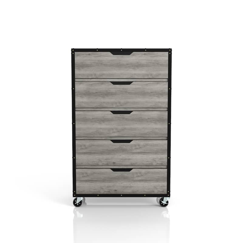 Samuels Industrial Vintage Grey Oak 31-inch Wide 5-Drawer Mobile Vertical Dresser