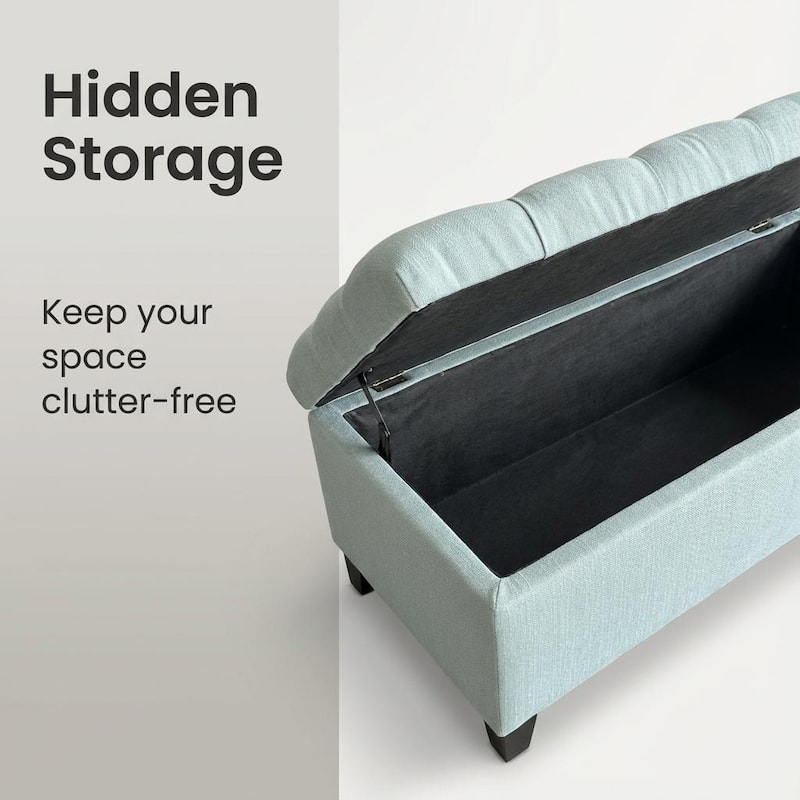 50.25" Baby Blue Storage Ottoman Bench with Safety Hinges for Bedroom
