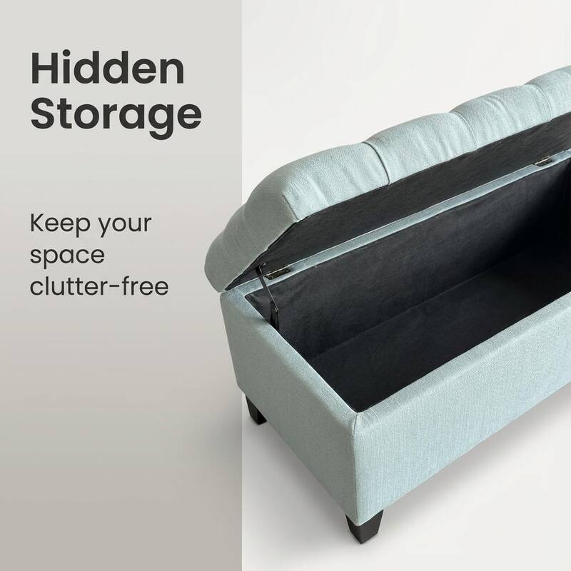 50.25" Storage Ottoman Bench baby Blue Storage Bench End of Bed with Safety Hinges, Footrest Stool for Living, Dining Room