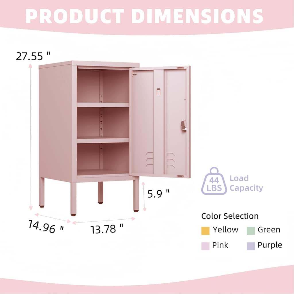Single Door Lockable Metal End Table,Modern Minimalist Room Side Table with 2 Adjustable Shelf,Multi Storage Cabinet