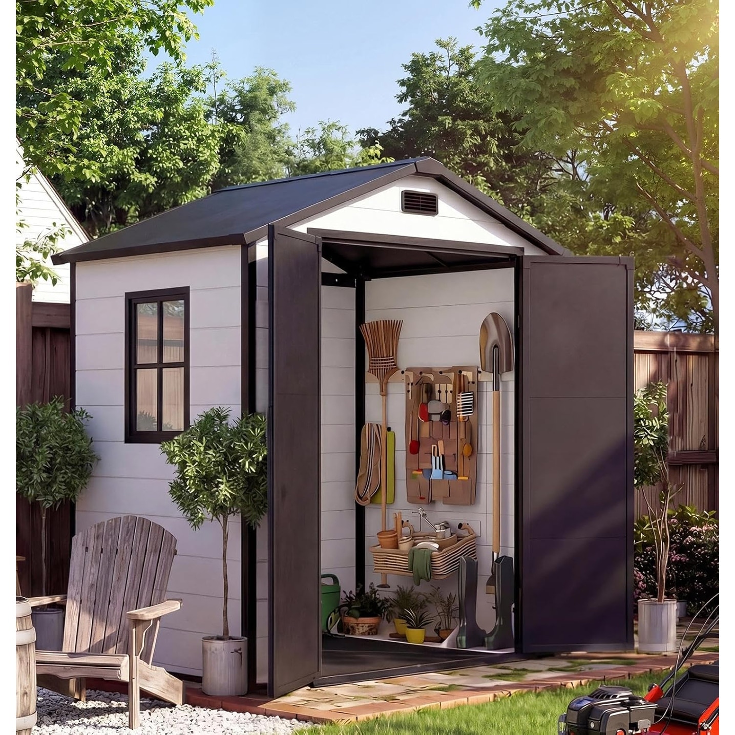6x4 ft Outdoor Resin Storage Shed with Floor, Lockable Door & Window, Sloping Roof