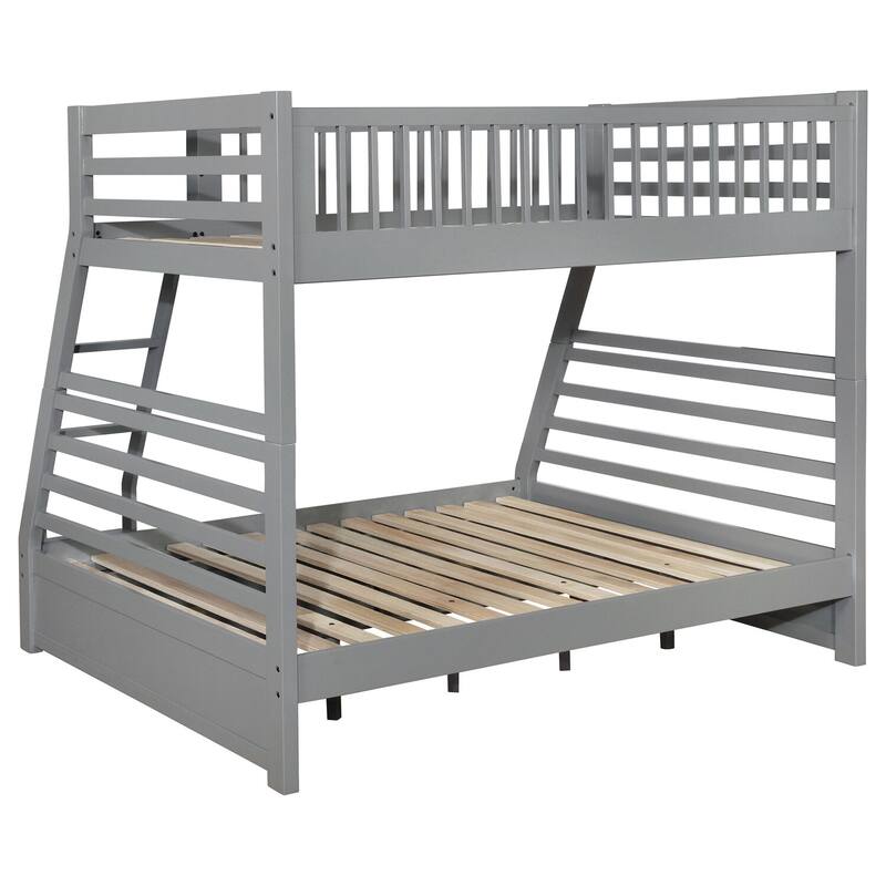 Twin Over Full Bunk Bed with Ladder & Drawers - Cappuccino Finish - Space Saving Kids Bedroom Furniture