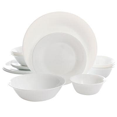 Gibson 108094.16 Oste Della Duraproof Tempered Glass Dinnerware Set White 16 Pc
