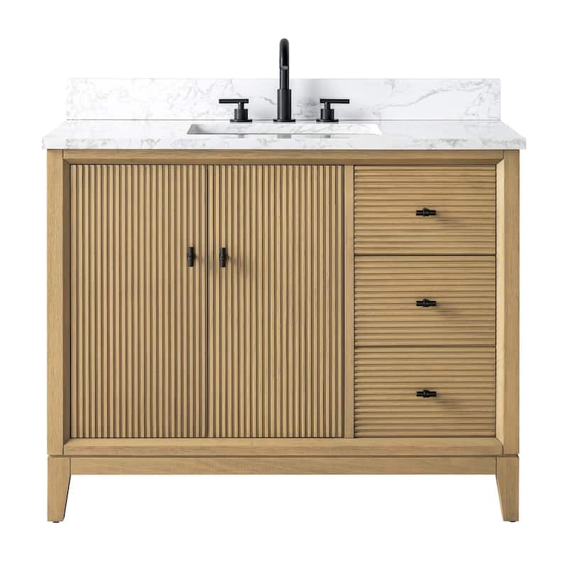 Vanity Art 42" Freestanding Bathroom Vanity with Engineered Marble Top and Sink