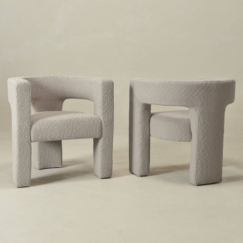 KINWELL 28" Wide Boucle Upholstered Square Armchair (Set of 2)