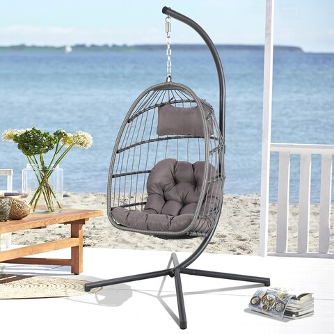 Wicker Hanging Egg Chair Outdoor Swing Basket
