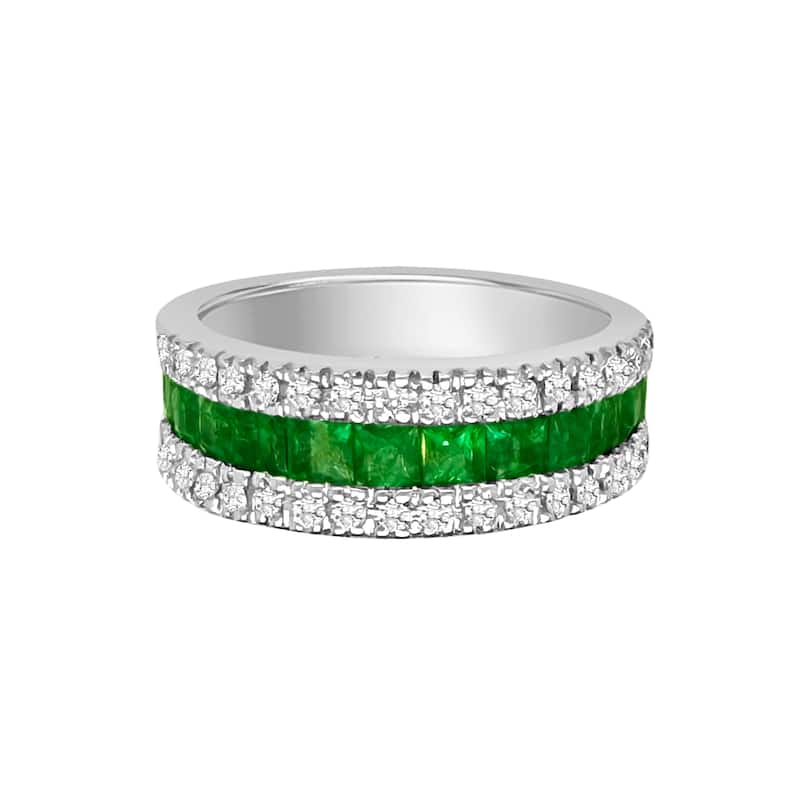 Auriya 14k Gold Emerald and Diamond Triple-Row Channel Band 0.42 ct. tw. (F-G, VS) - 5.5 - White