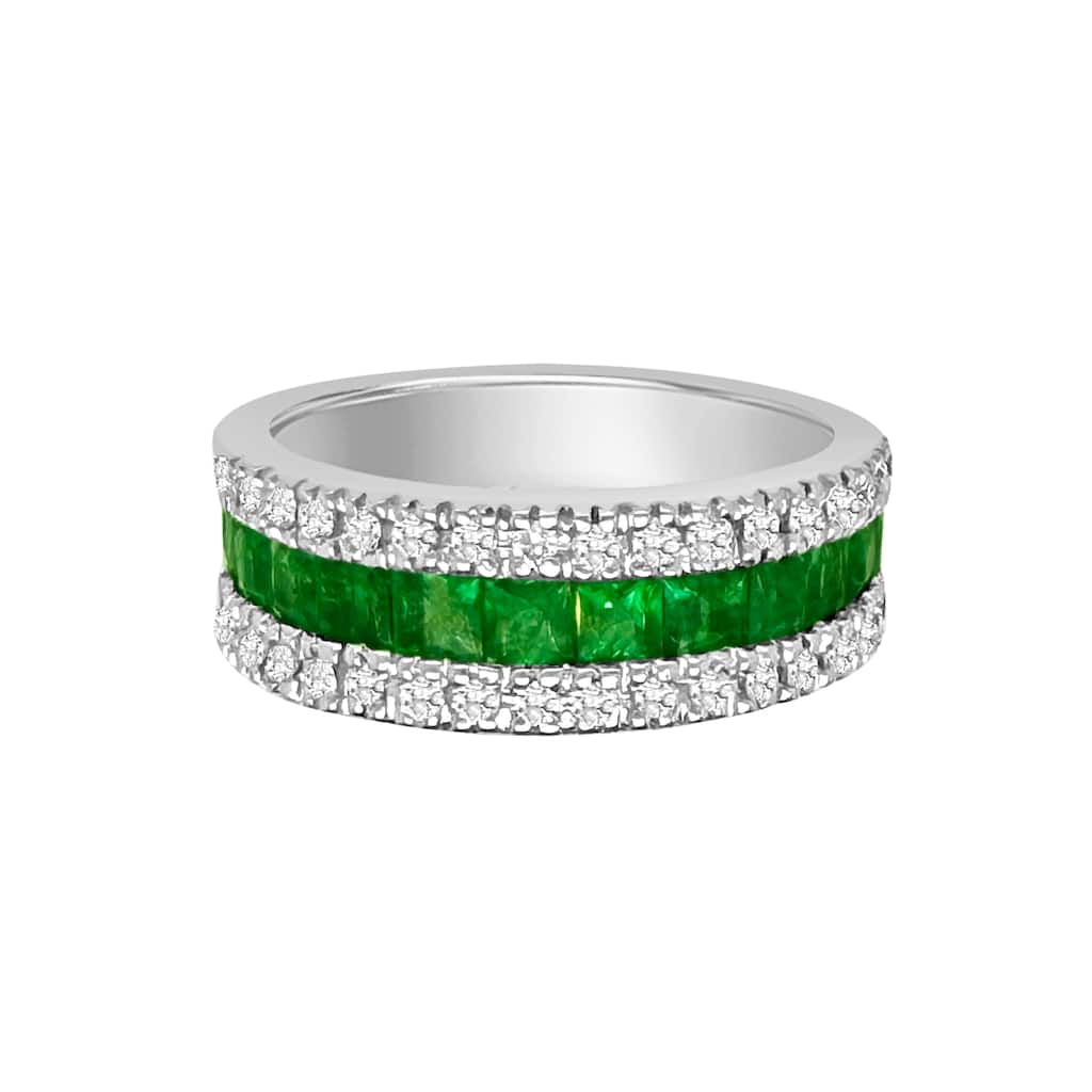 Auriya 14k Gold Emerald and Diamond Triple-Row Channel Band 0.42 ct. tw. (F-G, VS)