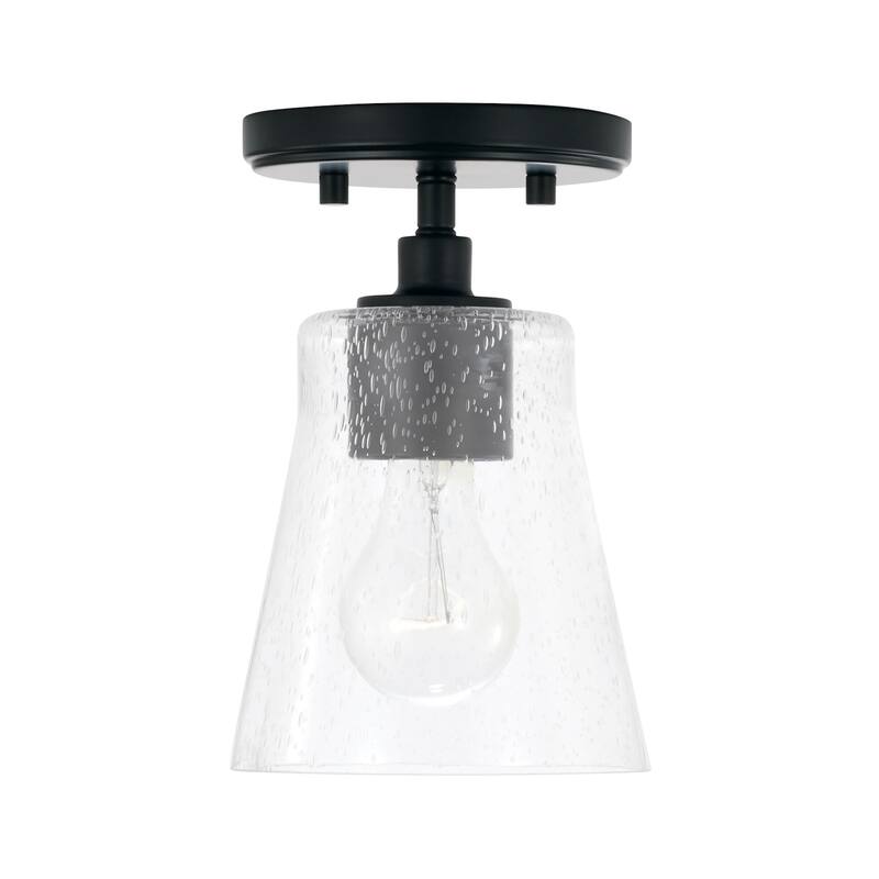 Baker 1-light Mini Pendant/ Semi-Flush Mount w/ Clear Seeded Glass - Matte Black