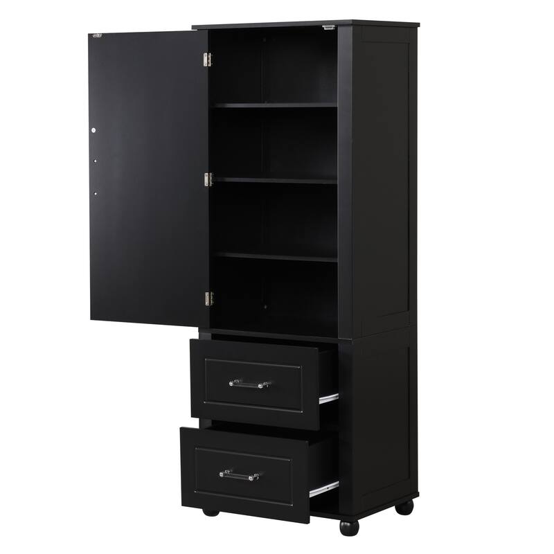 Tall Bathroom Storage Cabinet, Freestanding Storage Cabinet with Two Drawers and Adjustable Shelf, MDF Board with Painted Finish