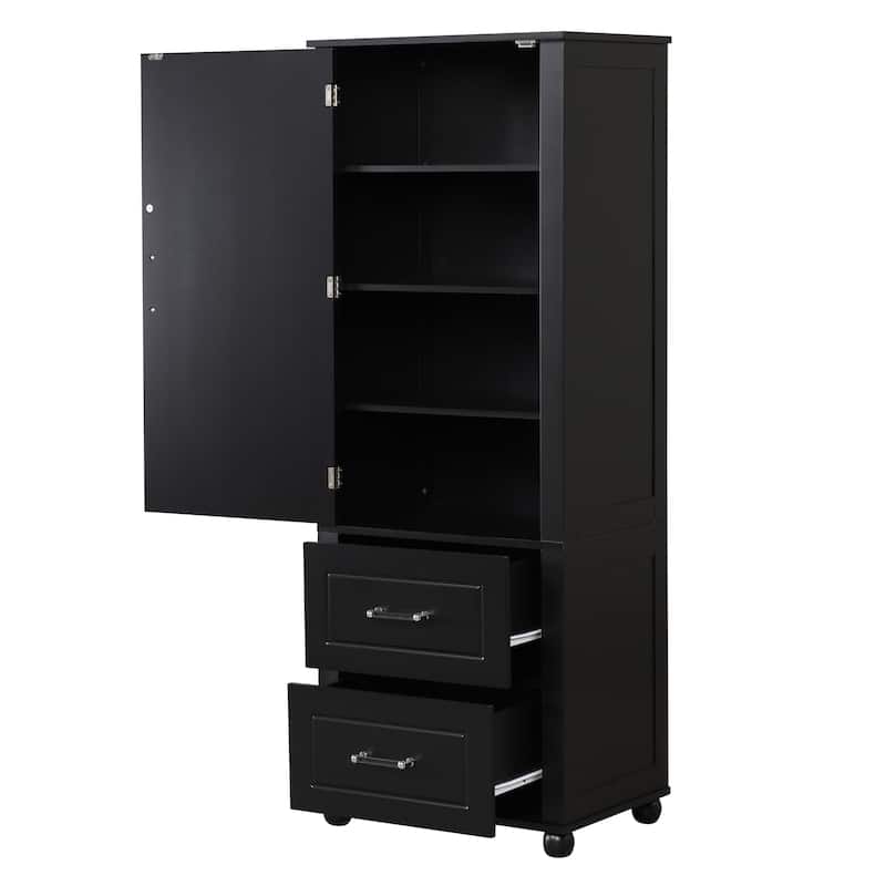 Tall Bathroom Storage Cabinet,Freestanding Cabinet with Two Drawers and Adjustable Shelf,MDF Board with Painted Finish