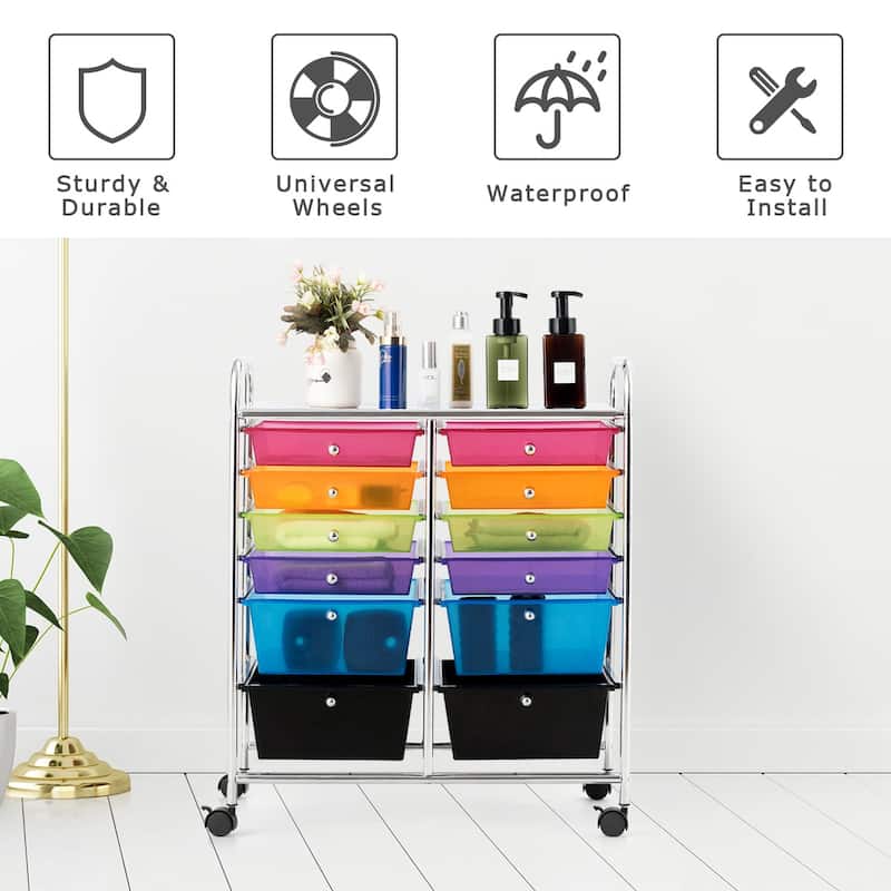 12-Drawers Rolling Storage Cart with Organizer Top - See Details