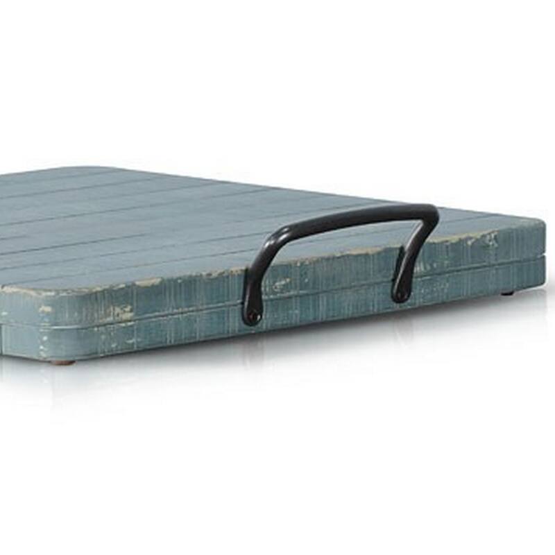 Rena Ottoman Tray with Metal Handle, 17 Inch Distressed Green Mahogany