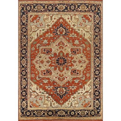 Hand Knotted Oriental 100% Wool Carpet Traditional Medallion Oranges & Rust Heriz (serapi) Area Rug - 11' 10'' X 9' 2''