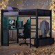 preview thumbnail 16 of 28, LED Design Full Size Metal Loft Bed with Desk,Open Wardrobe and 3 Linen Storage Drawers Black