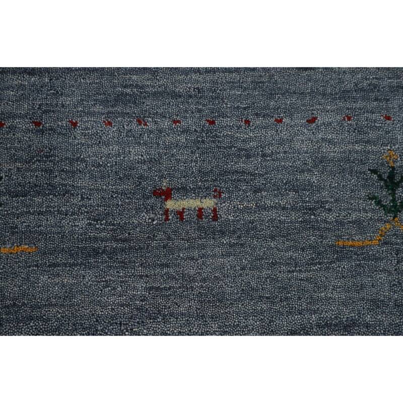 Blue Gabbeh Oriental Area Rug Hand-Knotted Wool Carpet - 6'9"x 9'10"