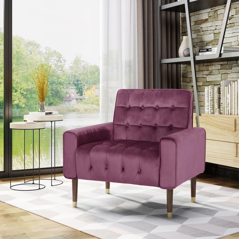 Bourchier Button-tufted Velvet Armchair by Christopher Knight Home - black + dark espresso + gold finish end