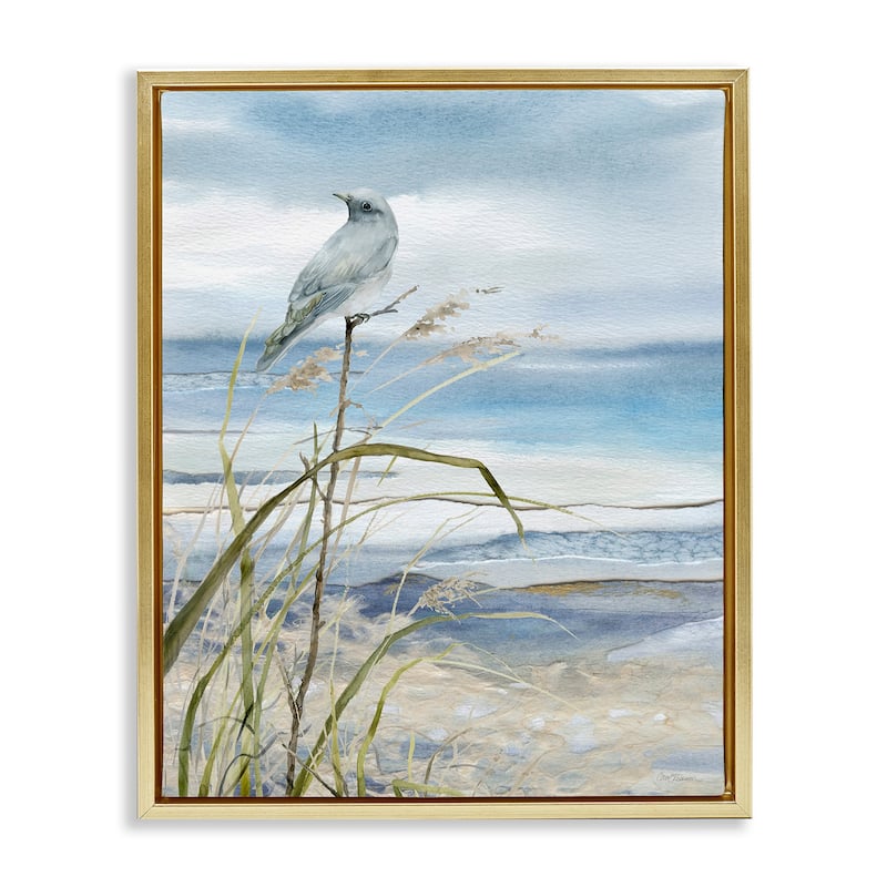 Stupell Bird on Beach Shore Framed Floater Canvas Wall Art Design by Carol Robinson
