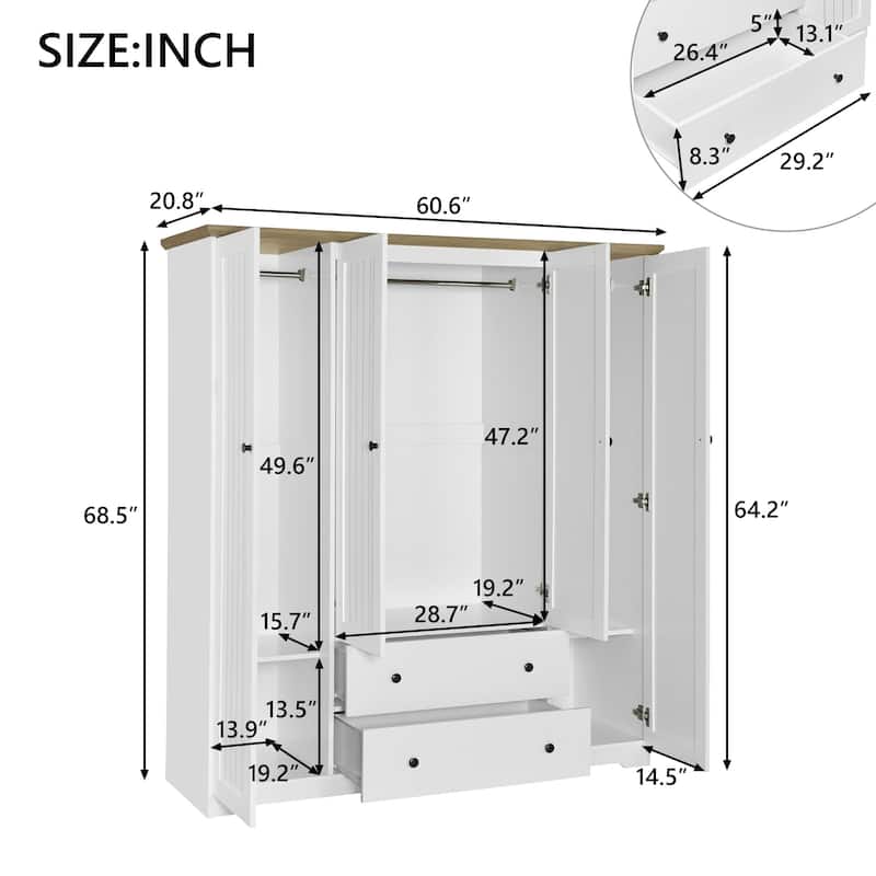 Bedroom 4 Door Armoire Closet Armoire Wardrobe Closet