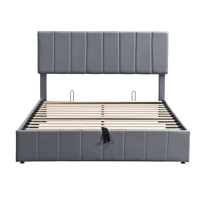 Queen size Upholstered Platform bed with a Hydraulic Storage System - Gray