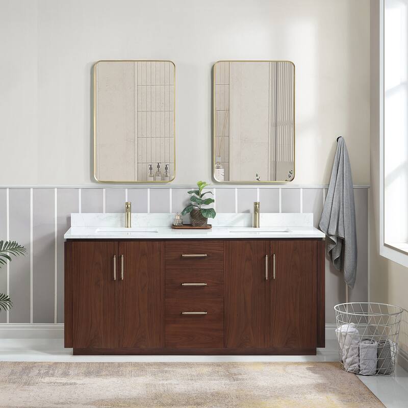 Miseno MV-NM-705772 San 72" Free Standing Double Basin Vanity Set with - Natural Walnut / White Grain - Walnut Finish