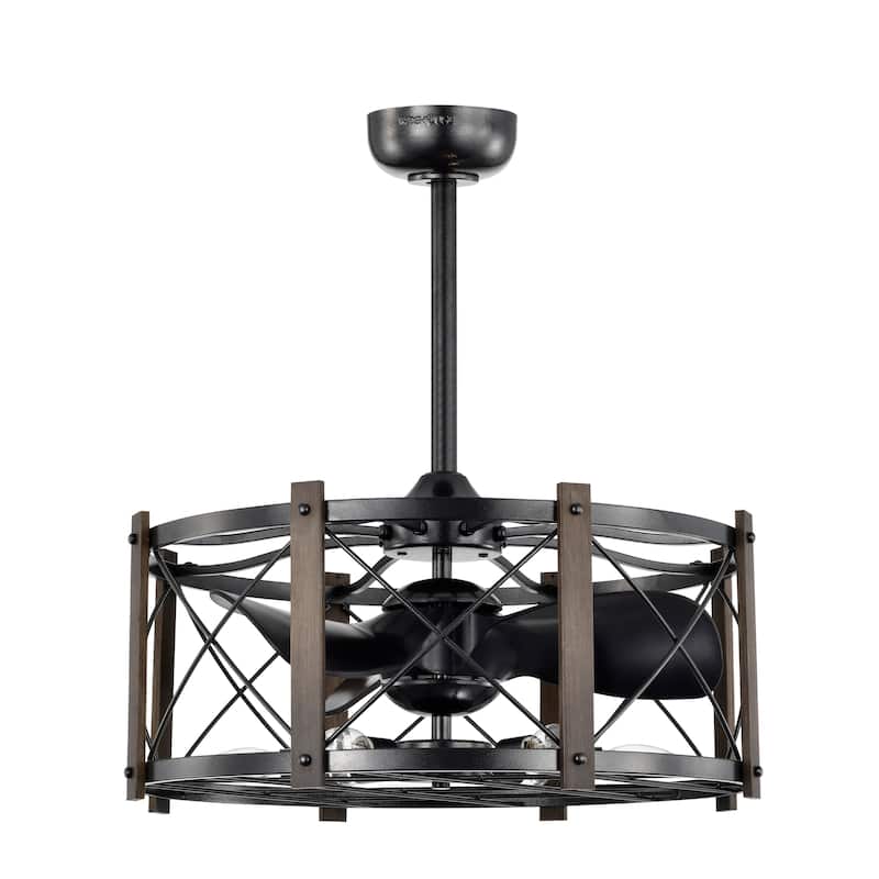Damon 24-inch Gun Metal Grey and Imitation Wood 6 Lights 3 Blades Lighted Ceiling Fan with Remote