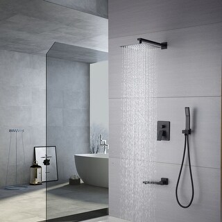 10" Matte Black Shower Faucets Sets Complete,Rain Shower Head with Handheld Shower Valve Shower System