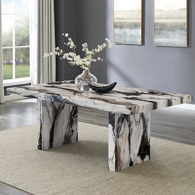 Roundhill Furniture Cavira Modern Faux Marble Dining Table with Double Pedestal Base - Multi-color
