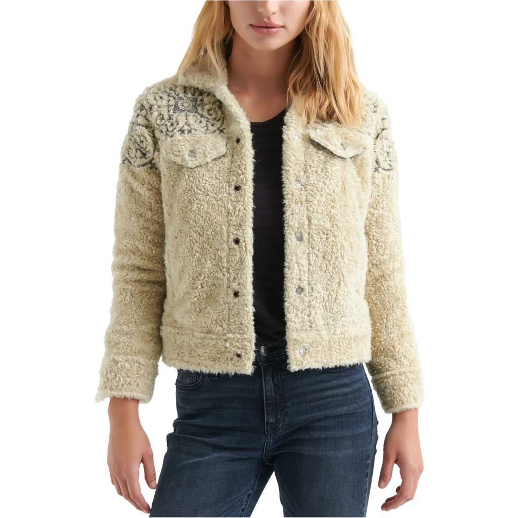Lucky Brand Womens Sherpa Jean Fleece Jacket,, Beige, X-Small