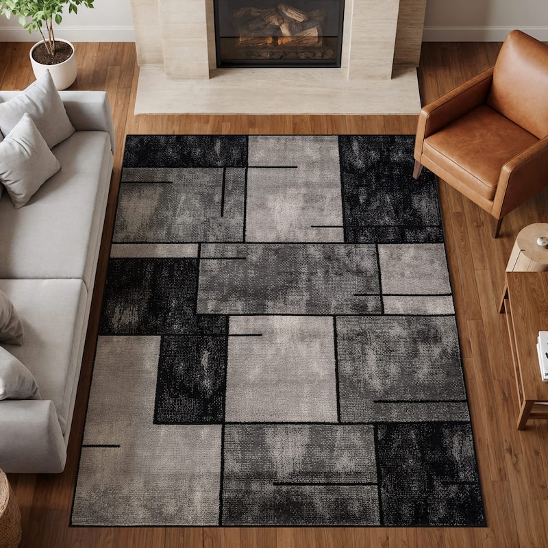 Modern Linear Area Rug for Living Room, Bedroom, or Entryway - Low Pile Indoor Rug