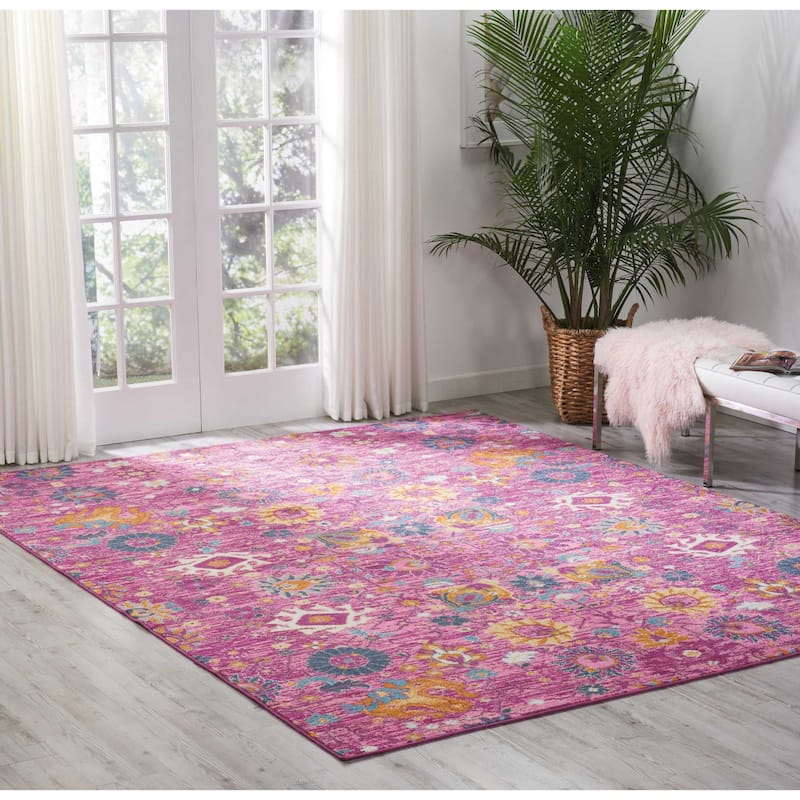Nourison Passion Boho French Country Floral Area Rug. - 5'3" x 7'3" - Fuchsia - Runner