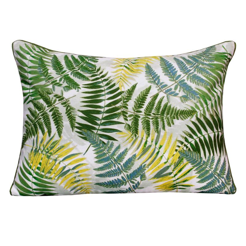 Sevita Fern Forest Green/Yellow Polyester Throw Pillow, 14" x 20" - 14" x 20"
