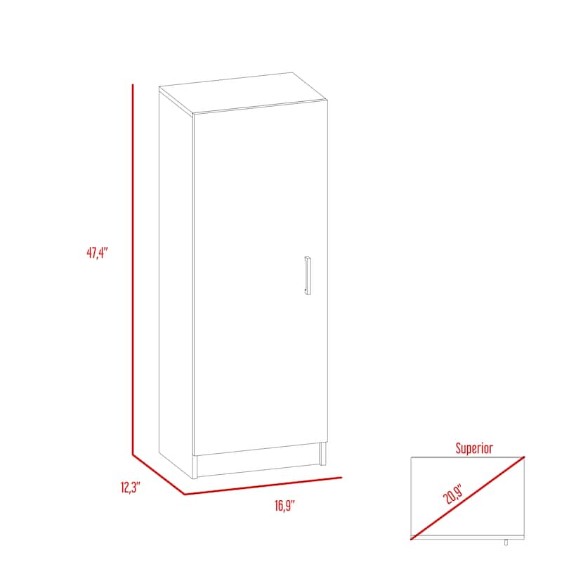 Belleria 47-Inch High Single Door Pantry with Four Interior Shelves - N/A