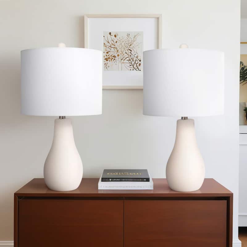 Sagebrook Home Ceramic 24" Table Lamp, White - Stylish Table Lamp for Cozy Evenings, Premium Quality, Set of 2 - 13" x 13" x 24" - 13" x 13" x 24" - White