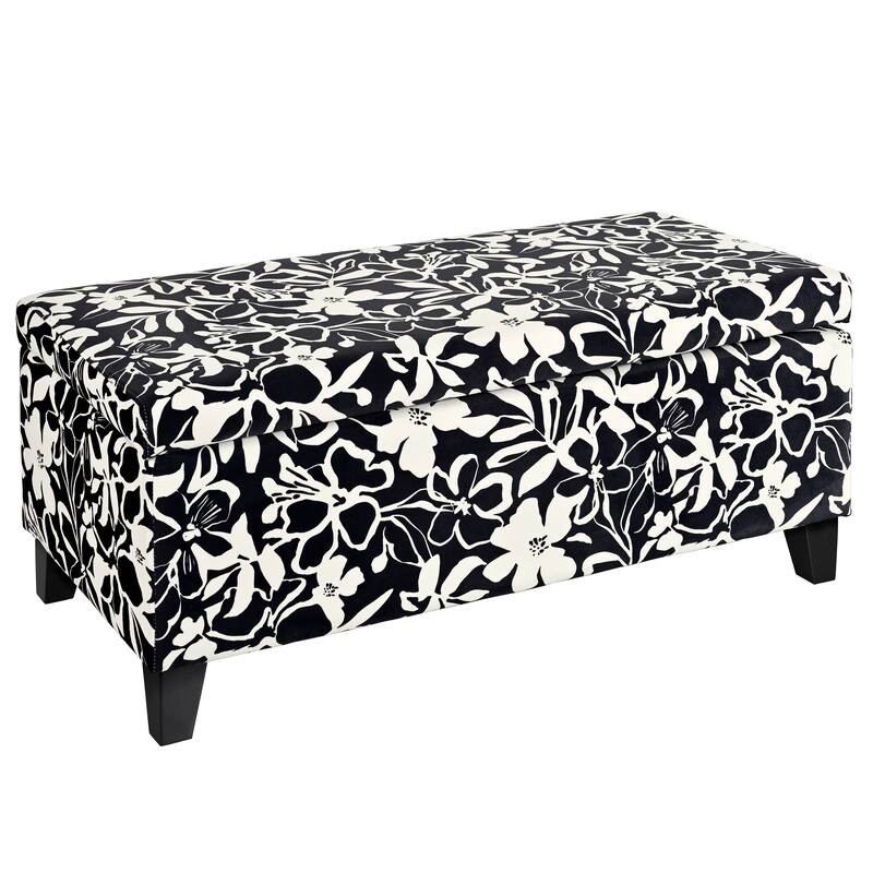 Roomfitters Upholstered Storage Ottoman Bench with Hinged Lid, Floral Fabric Accent Seat for Living Room or Bedroom