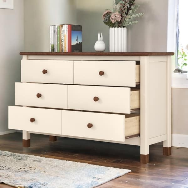 Cream & Walnut 6-Drawer Dresser - Bed Bath & Beyond - 41914263