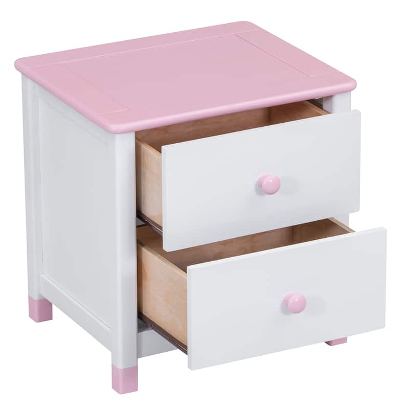 Wooden Nightstand with Two Drawers for Kids,End Table for Bedroom